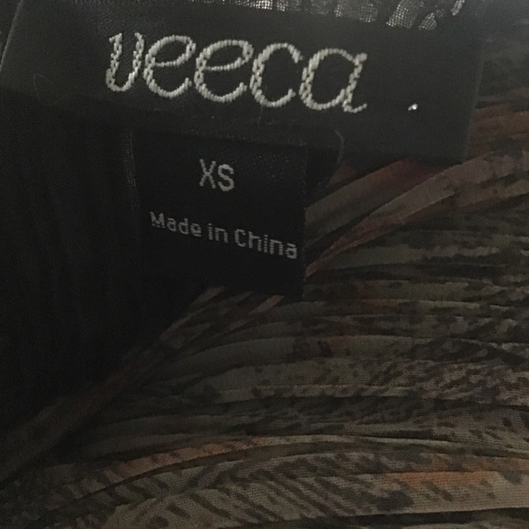 Veeca Dress Peacock Feather Print Multi Color XS Fit And Flare - Picture 6 of 7